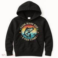 Even Jesus Has A Fish Story Christian Fisherman Funny Retro Kids Hoodie thumb 0
