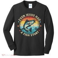 Even Jesus Has A Fish Story Christian Fisherman Funny Retro Kids Long Sleeve Shirt thumb 0