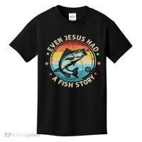 Even Jesus Has A Fish Story Christian Fisherman Funny Retro Kids T-Shirt thumb 0