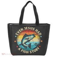 Even Jesus Has A Fish Story Christian Fisherman Funny Retro Tote Bag thumb 0