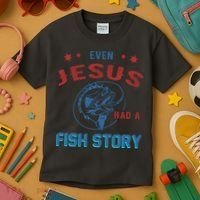 Even Jesus Had A Fish Story Funny Fishing Kids T-Shirt thumb 3