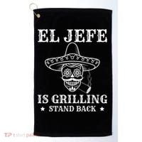 El Jefe Is Grilling Funny Mexican Dad BBQ Grill Golf Towel thumb 0