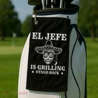 El Jefe Is Grilling Funny Mexican Dad BBQ Grill Golf Towel thumb 2