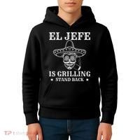 El Jefe Is Grilling Funny Mexican Dad BBQ Grill Kids Hoodie thumb 4