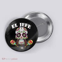 El Jefe Mexican Boss Sugar Skull Day Of The Dead Button thumb 0