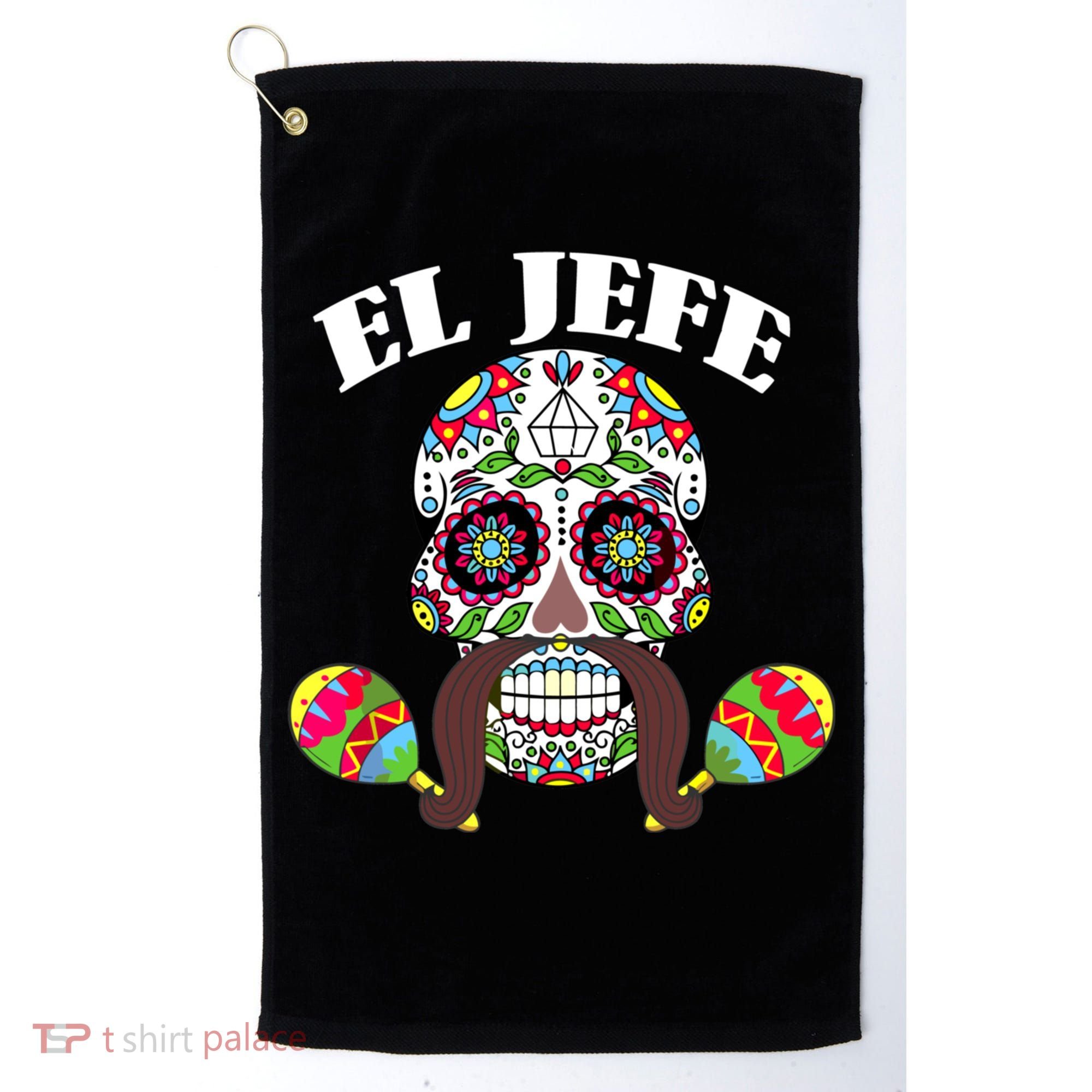 El Jefe Mexican Boss Sugar Skull Day Of The Dead Golf Towel