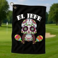El Jefe Mexican Boss Sugar Skull Day Of The Dead Golf Towel thumb 1