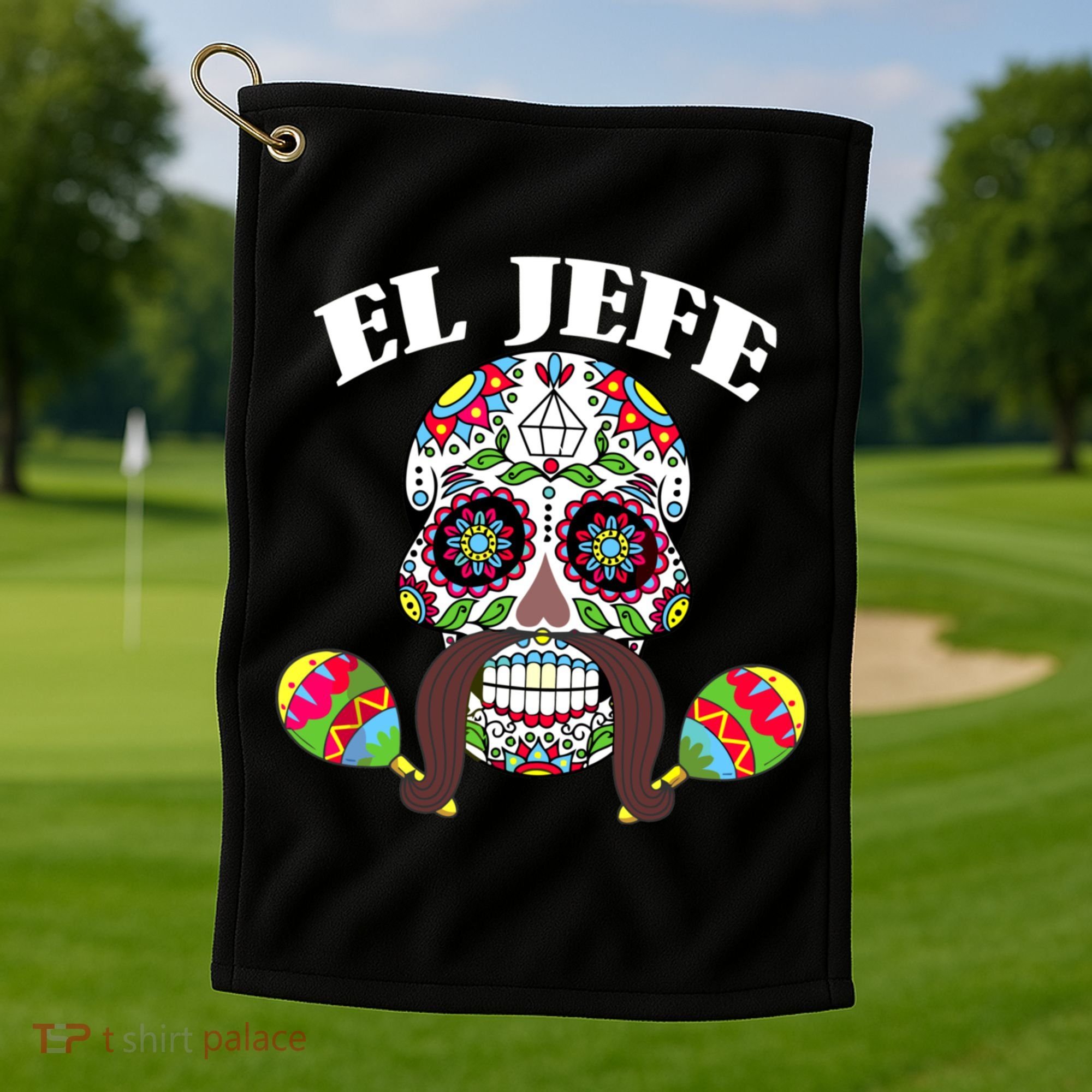 El Jefe Mexican Boss Sugar Skull Day Of The Dead Golf Towel