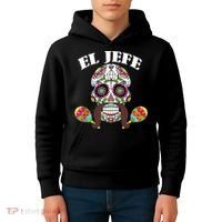 El Jefe Mexican Boss Sugar Skull Day Of The Dead Kids Hoodie thumb 4