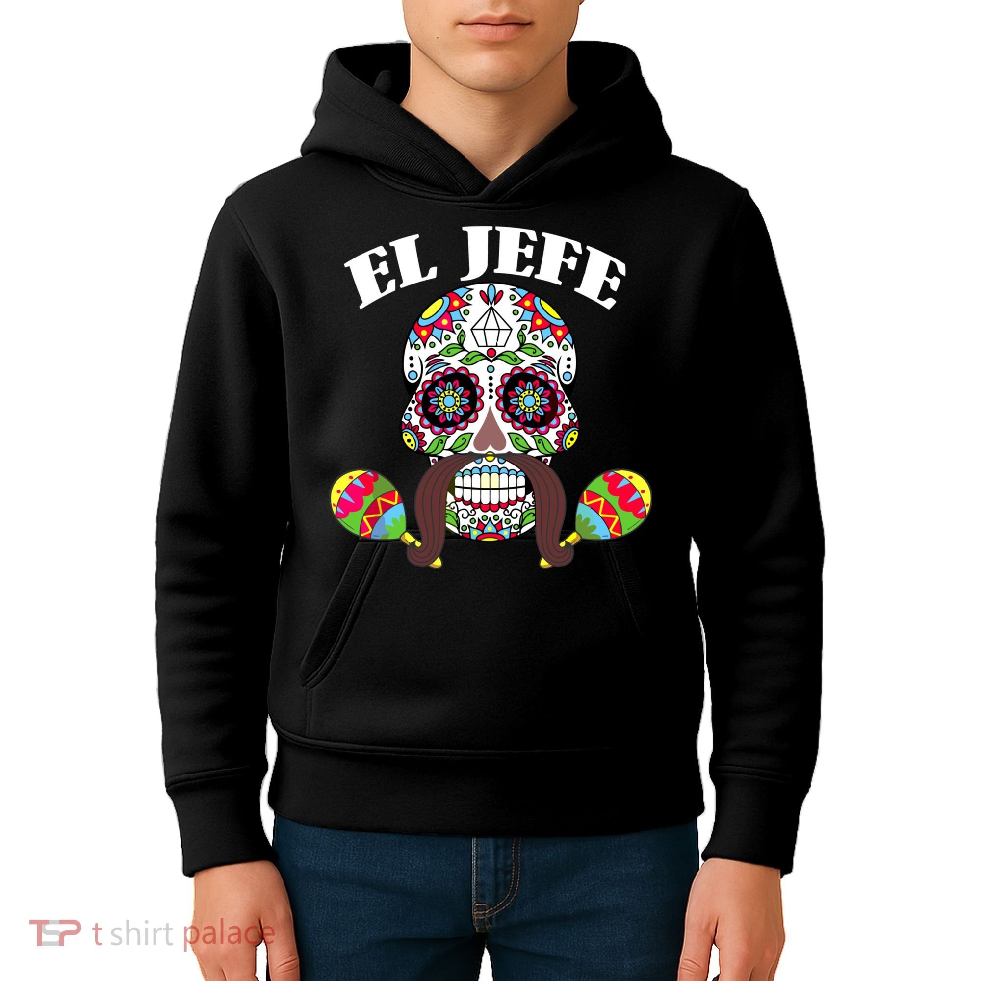 El Jefe Mexican Boss Sugar Skull Day Of The Dead Kids Hoodie