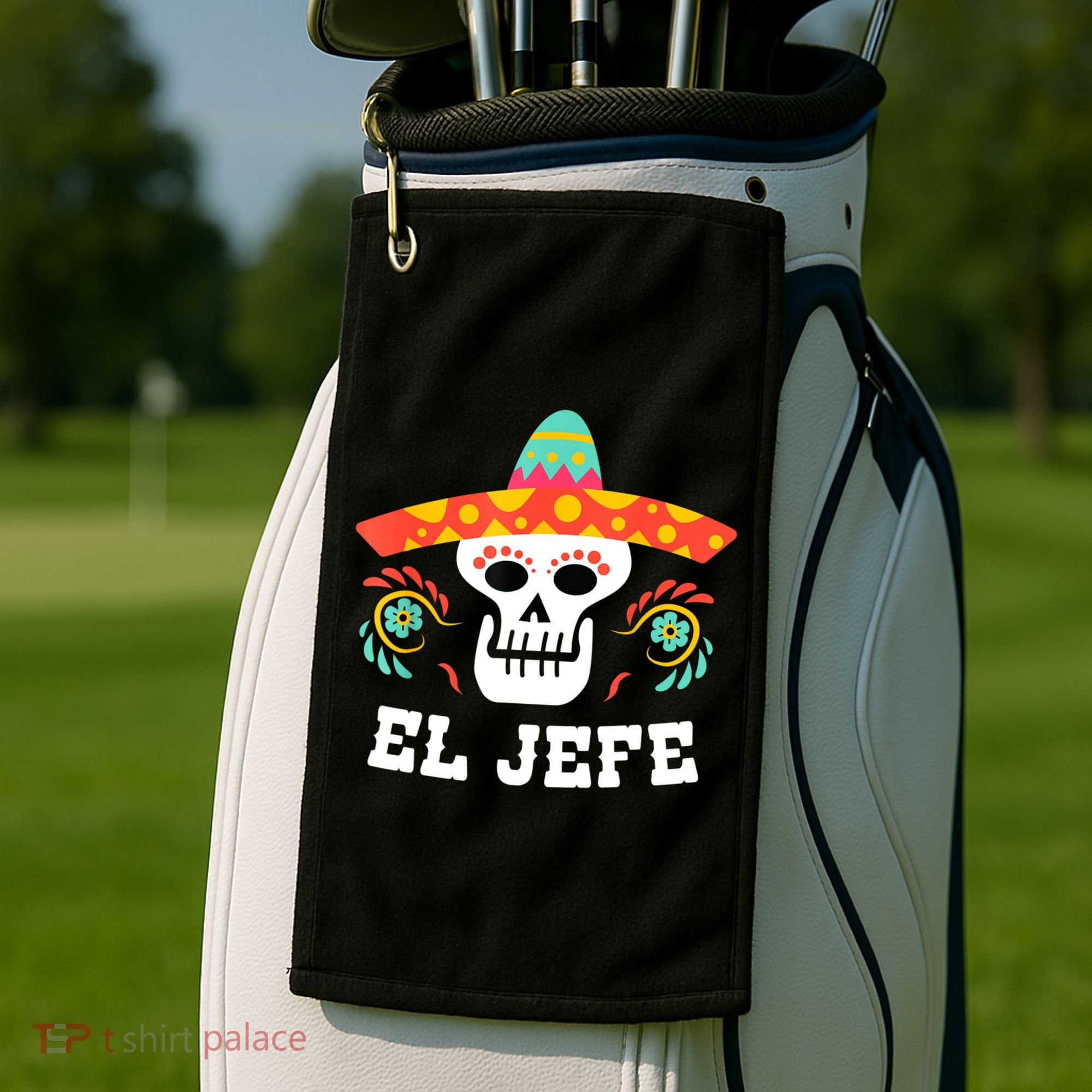 El Jefe Mexican Skull Day Of The Dead Golf Towel