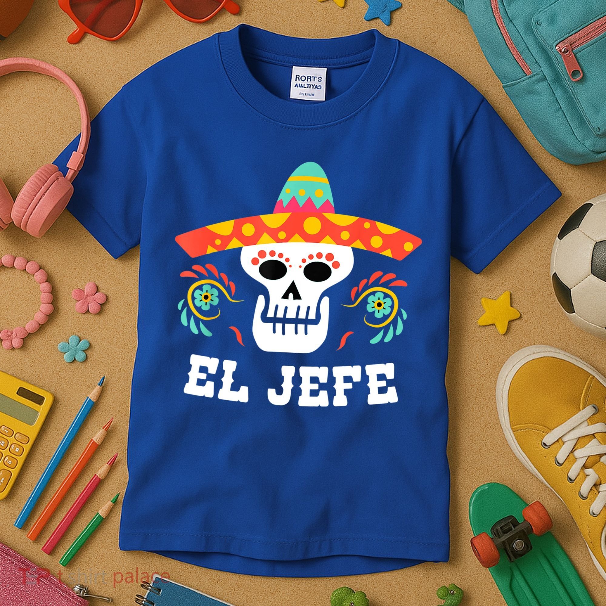 El Jefe Mexican Skull Day Of The Dead Kids T-Shirt