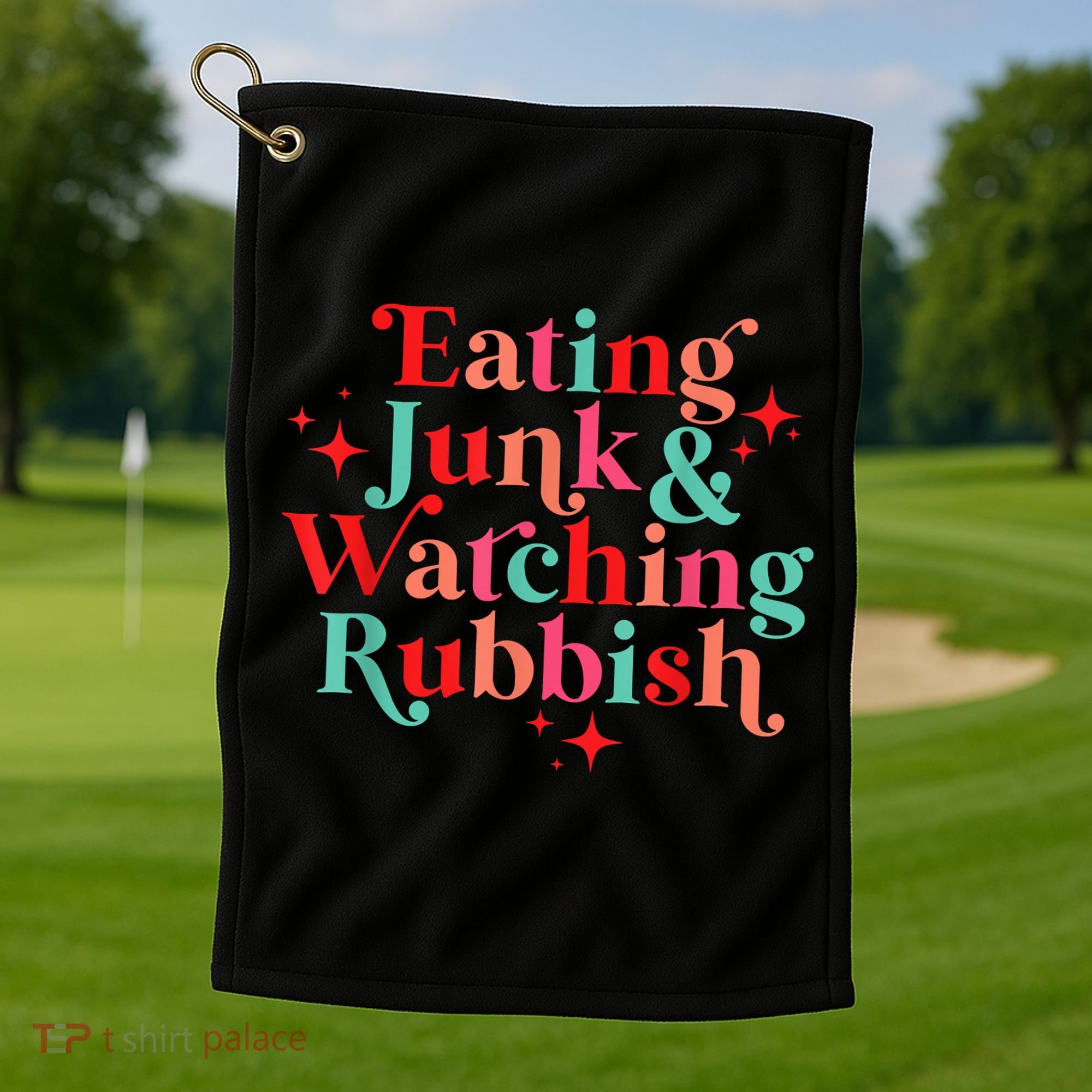 Eating Junk & Watching Rubbish Funny Christmas Golf Towel
