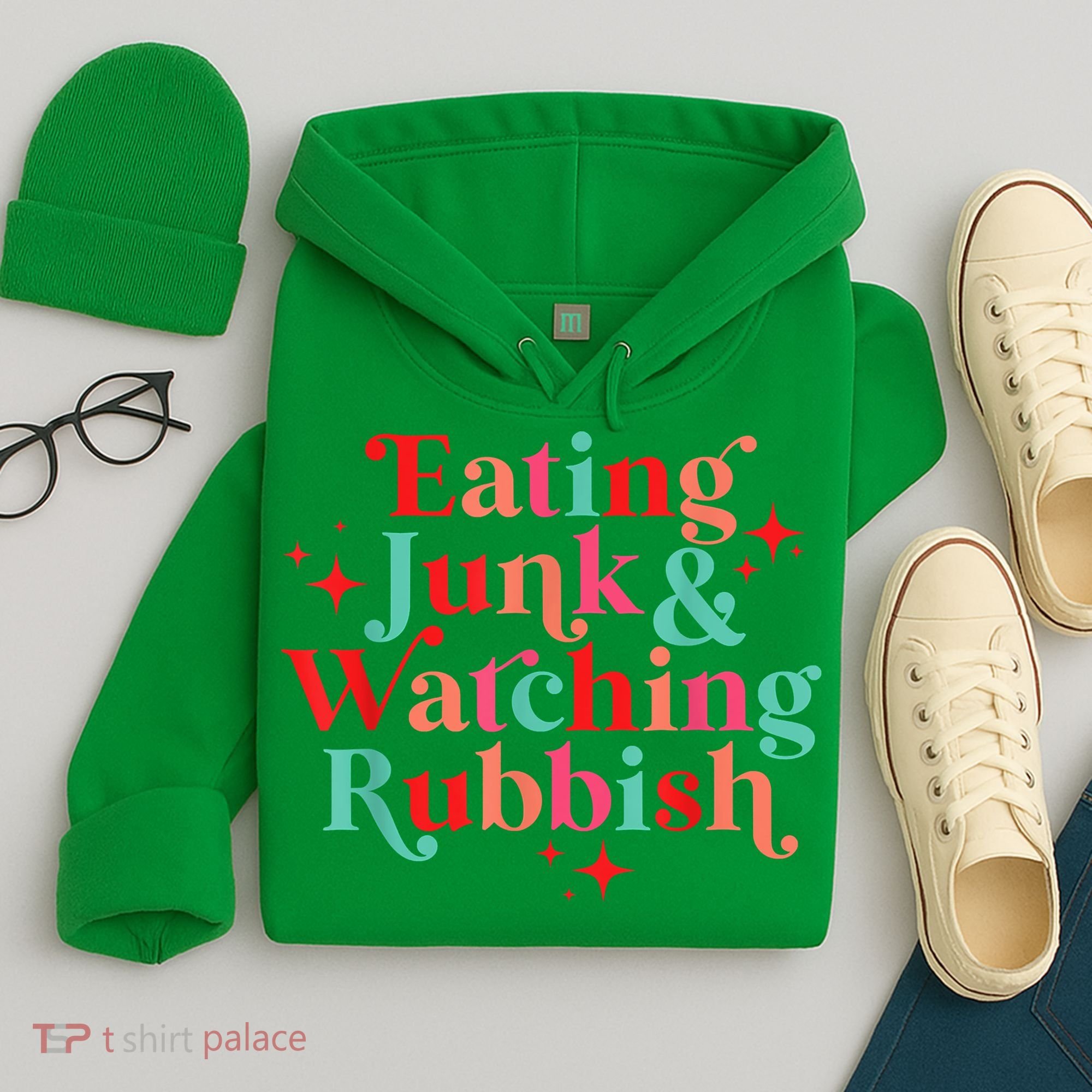 Eating Junk & Watching Rubbish Funny Christmas Hoodie