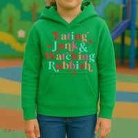 Eating Junk & Watching Rubbish Funny Christmas Kids Hoodie thumb 3