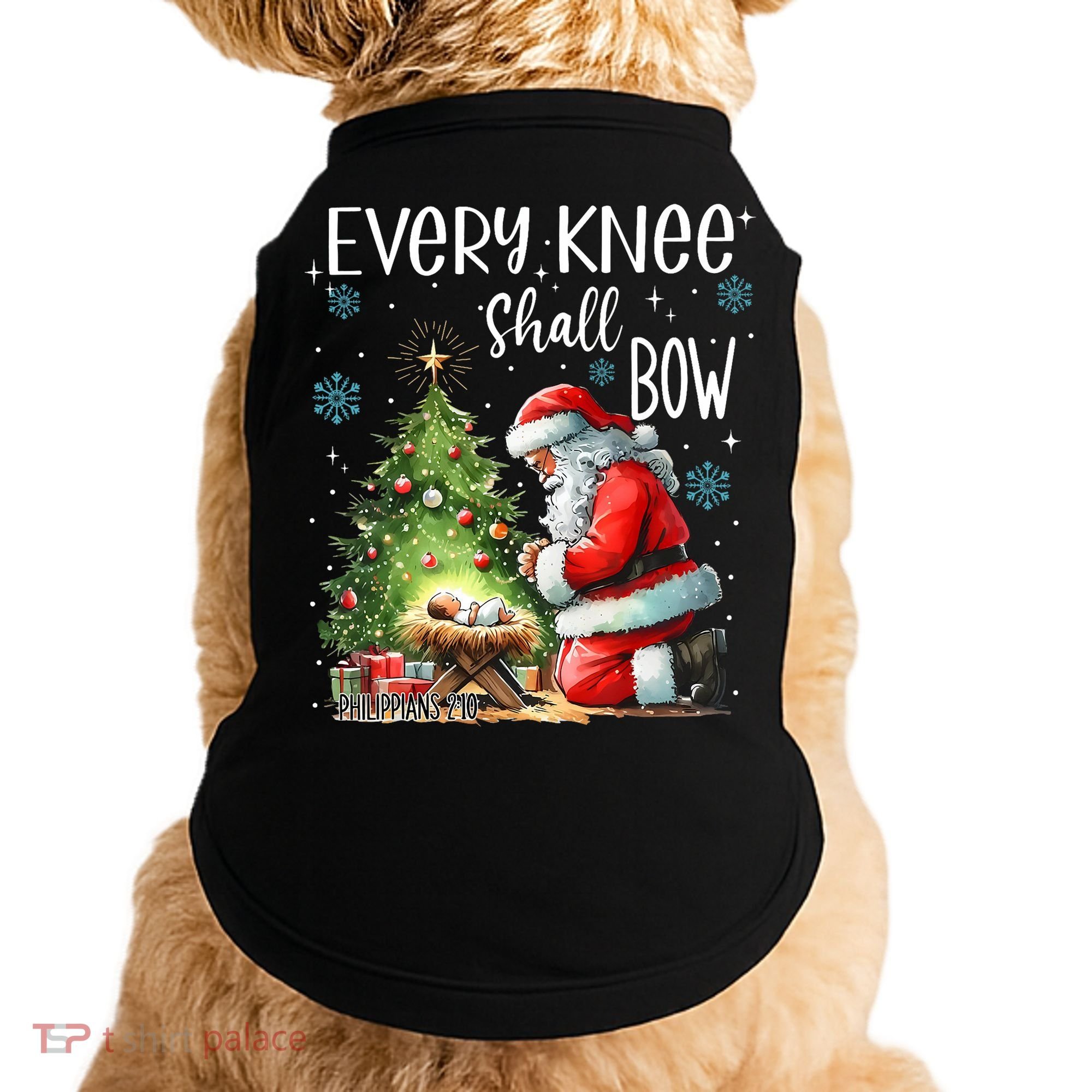 Every Knee Shall Bow Santa Christmas Nativity Scene Xmas Doggie Tank