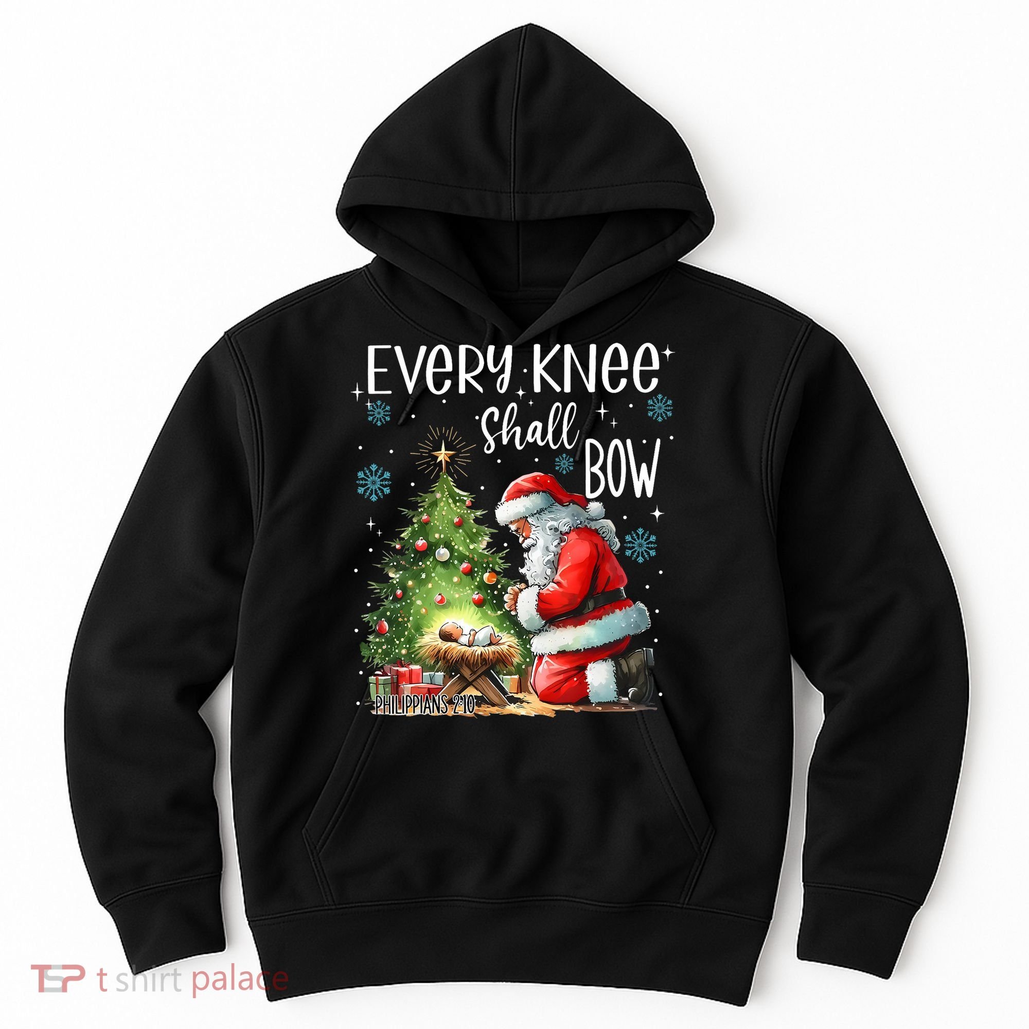 Every Knee Shall Bow Santa Christmas Nativity Scene Xmas Hoodie