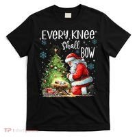 Every Knee Shall Bow Santa Christmas Nativity Scene Xmas T-Shirt thumb 0