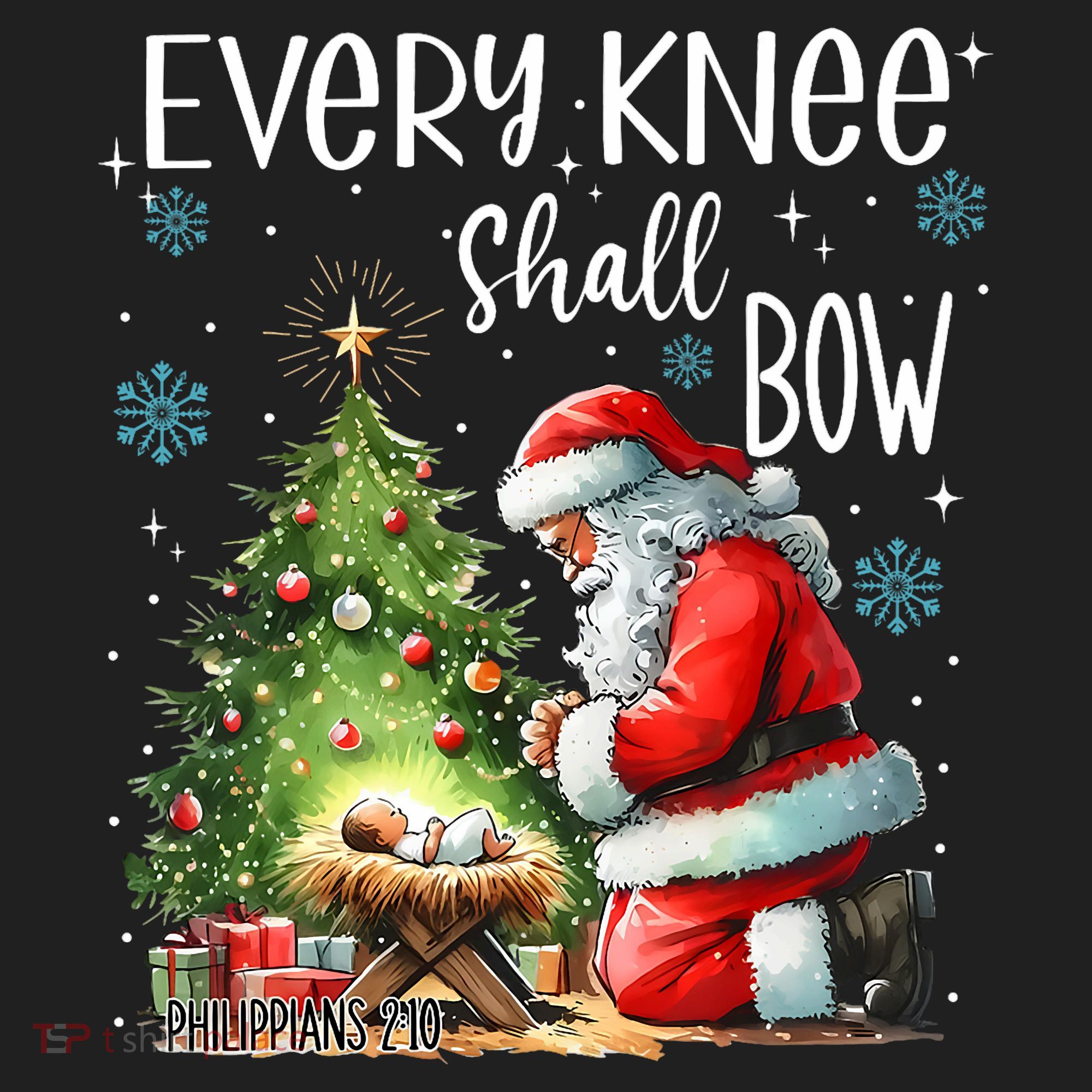 Every Knee Shall Bow Santa Christmas Nativity Scene Xmas Beanie