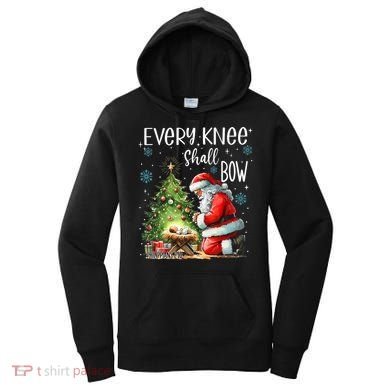 Every Knee Shall Bow Santa Christmas Nativity Scene Xmas Women's Hoodie
