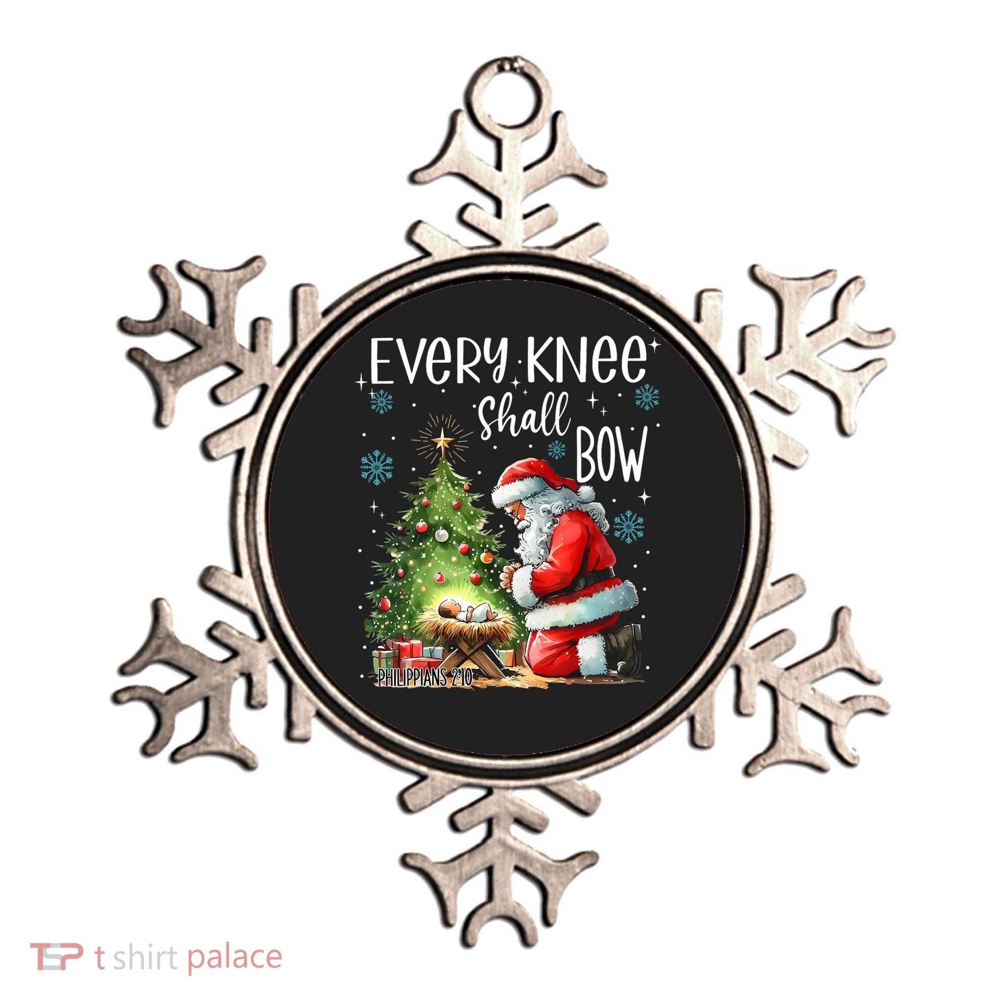 Every Knee Shall Bow Santa Christmas Nativity Scene Xmas Ornament