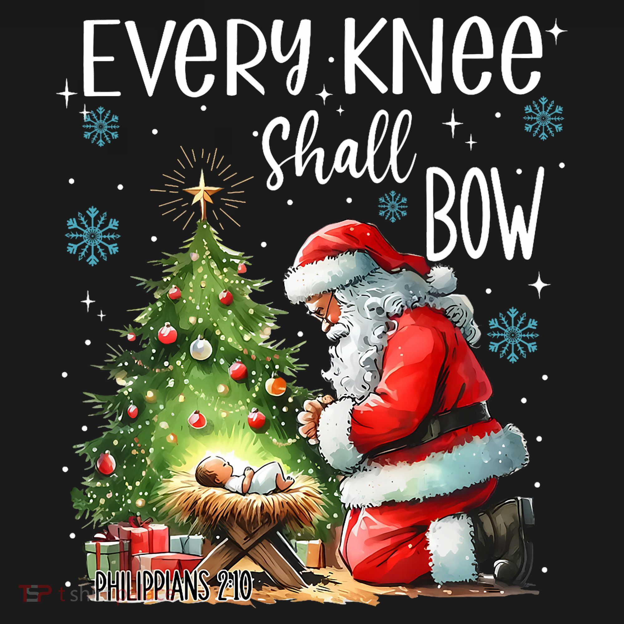 Every Knee Shall Bow Santa Christmas Nativity Scene Xmas Women's Tank Top