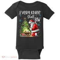 Every Knee Shall Bow Santa Christmas Nativity Scene Xmas Baby Bodysuit thumb 0