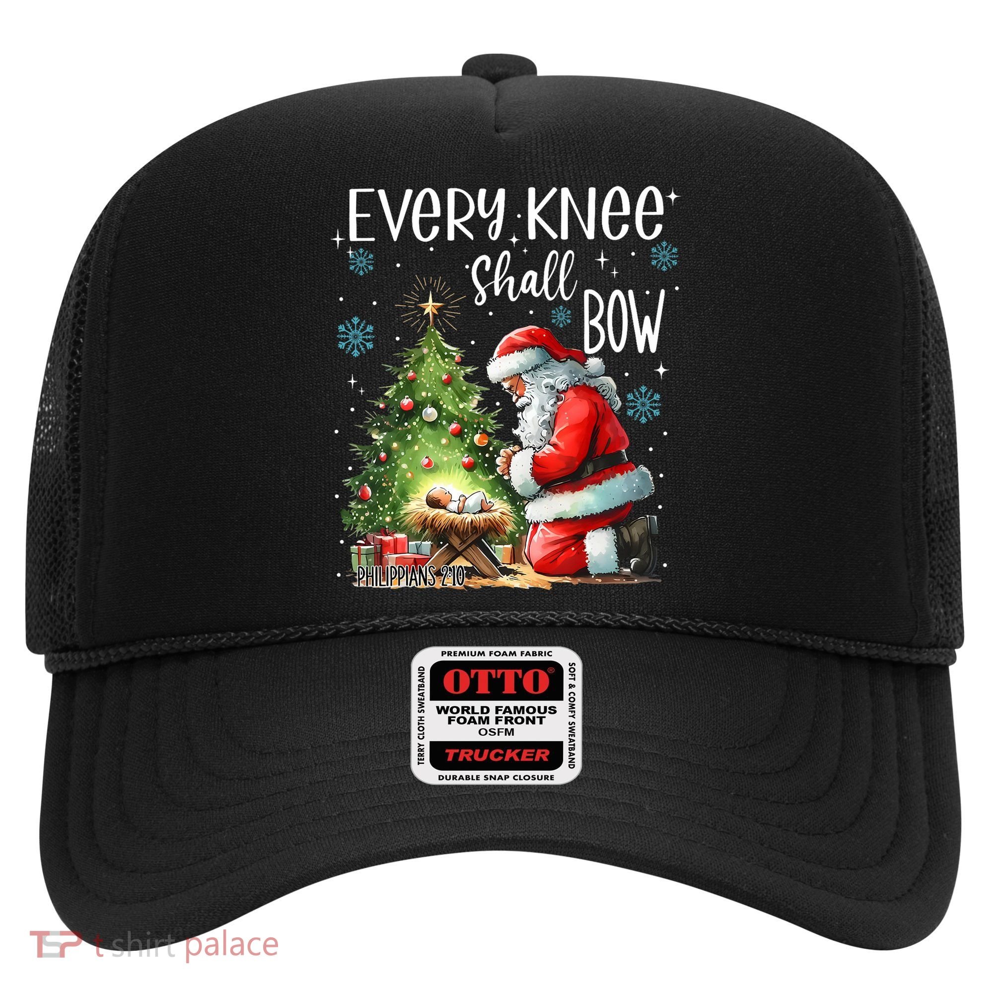 Every Knee Shall Bow Santa Christmas Nativity Scene Xmas Hat