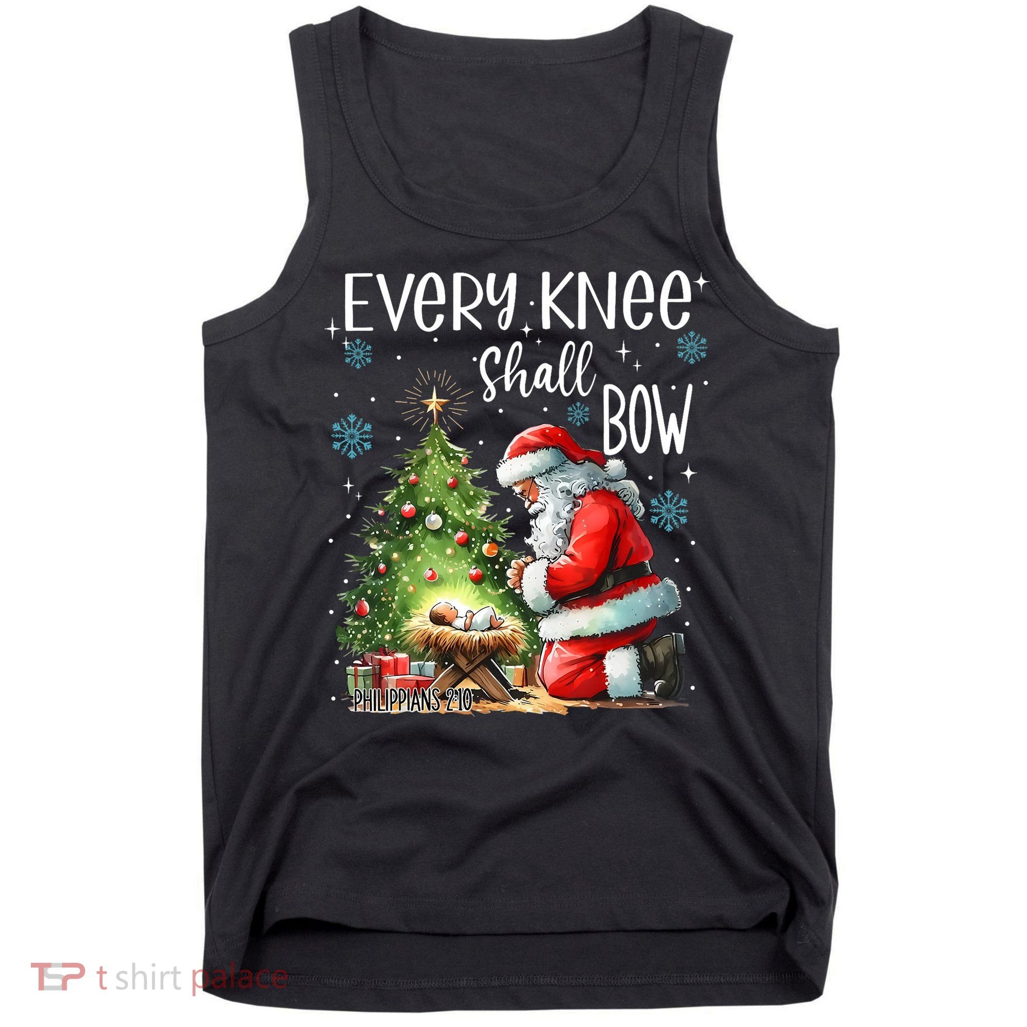 Every Knee Shall Bow Santa Christmas Nativity Scene Xmas Tank Top