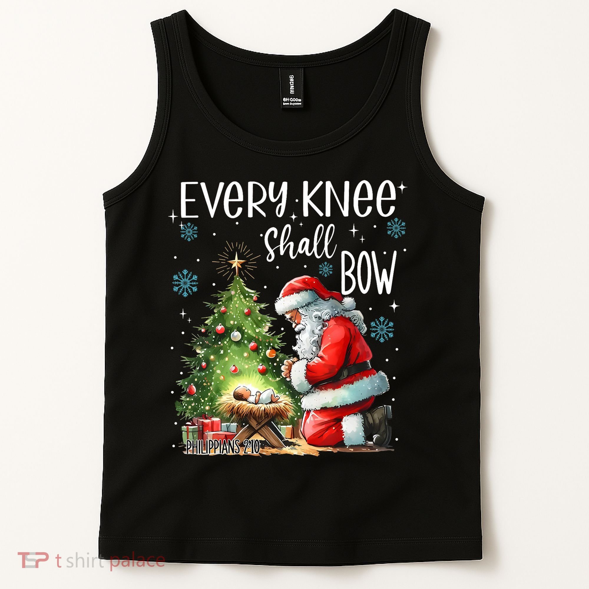 Every Knee Shall Bow Santa Christmas Nativity Scene Xmas Tank Top