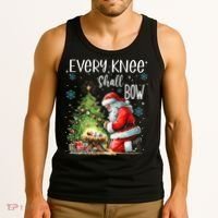Every Knee Shall Bow Santa Christmas Nativity Scene Xmas Tank Top thumb 3