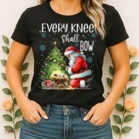 Every Knee Shall Bow Santa Christmas Nativity Scene Xmas Women's T-Shirt thumb 2