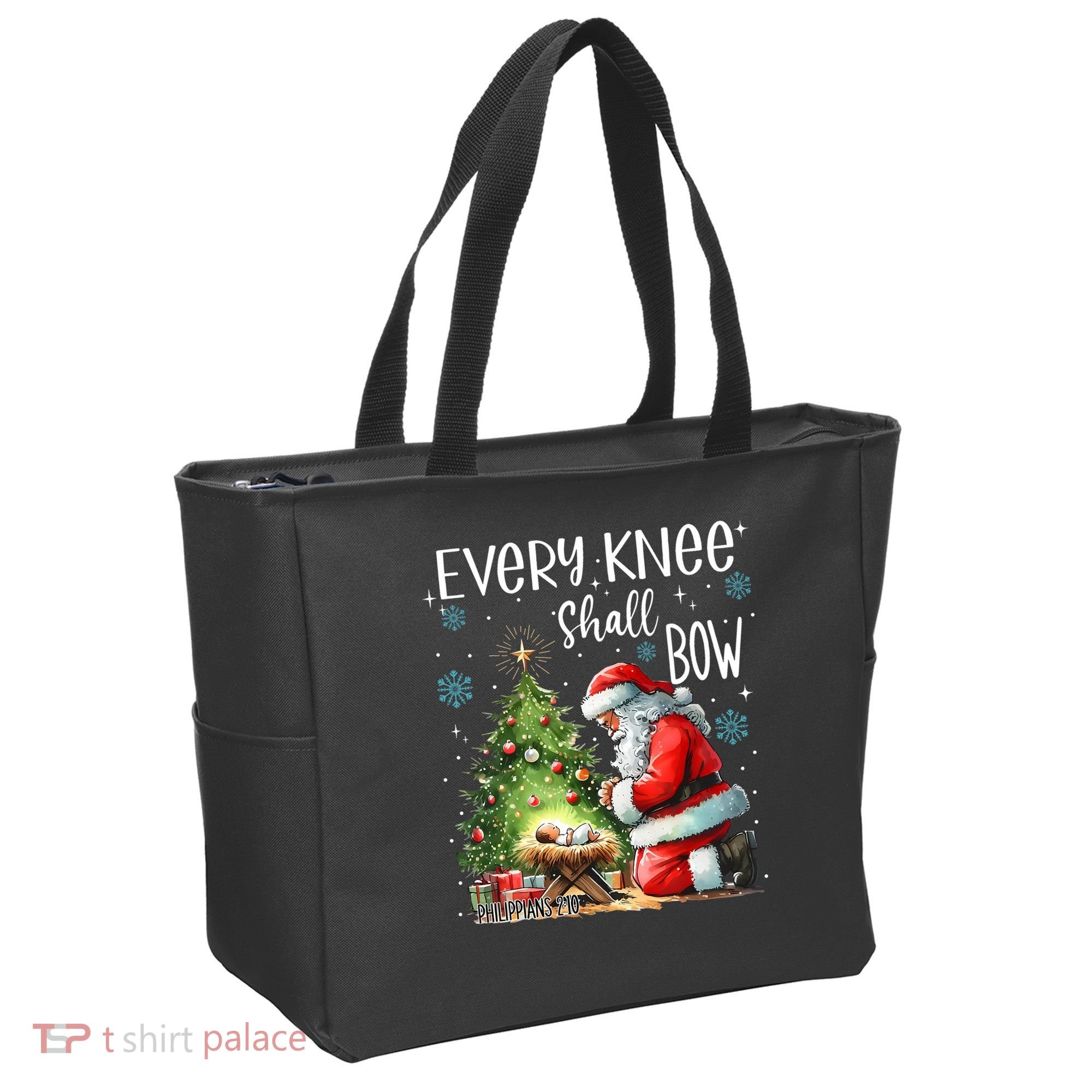 Every Knee Shall Bow Santa Christmas Nativity Scene Xmas Tote Bag
