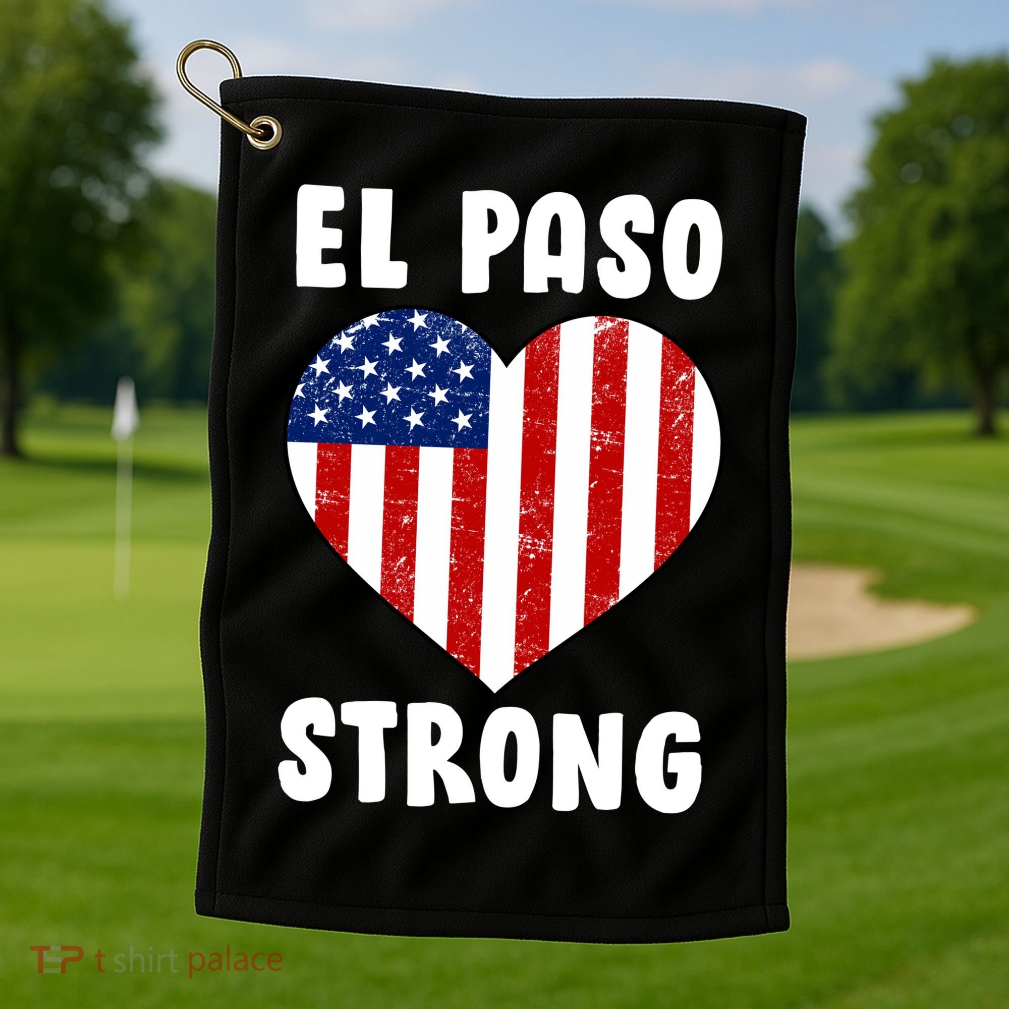 El Paso Strong American Texas Heart Golf Towel