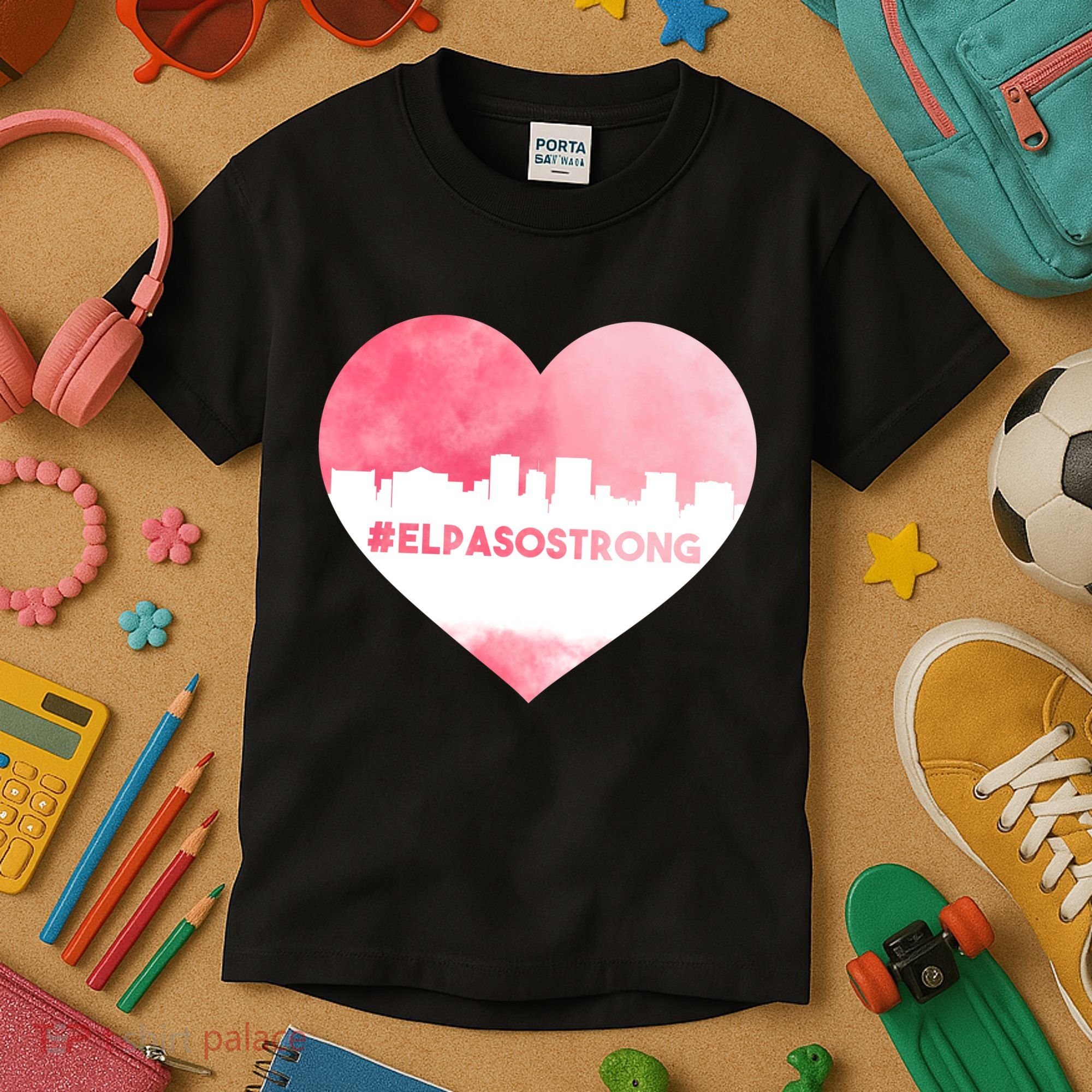 #El Paso Strong Texas Skyline Heart Kids T-Shirt