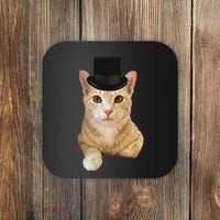 Everyone Loves A Dapper Orange Tabby Cat In A Top Hat Coaster thumb 0
