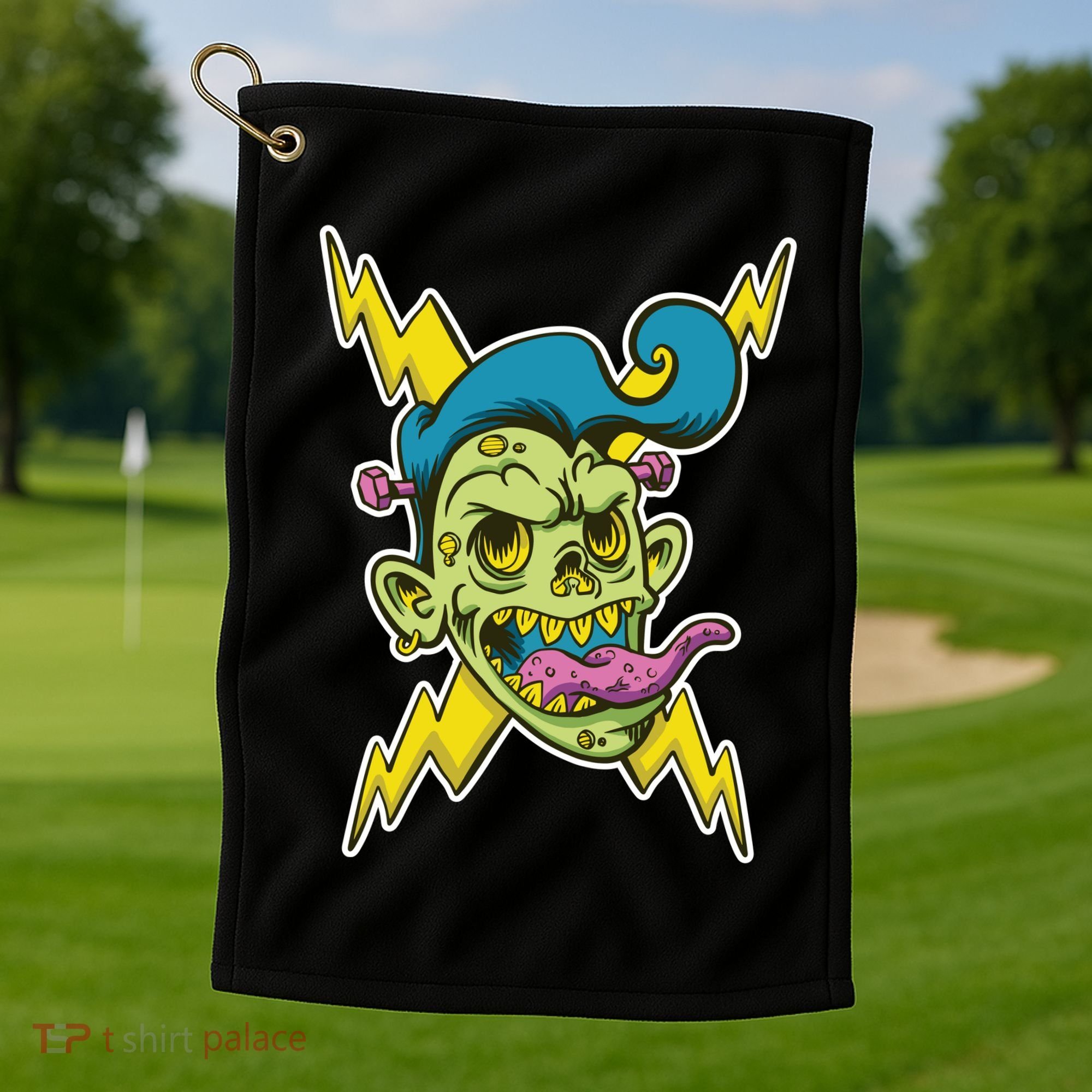 Electric Zombie Head Golf Towel