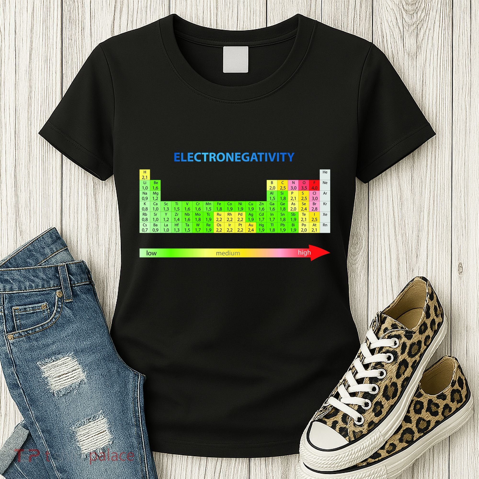 Electronegativity Values Periodic Table of Elements Women's T-Shirt