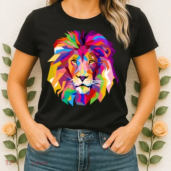 Elegant Colorful Cool Lion Head Women's T-Shirt