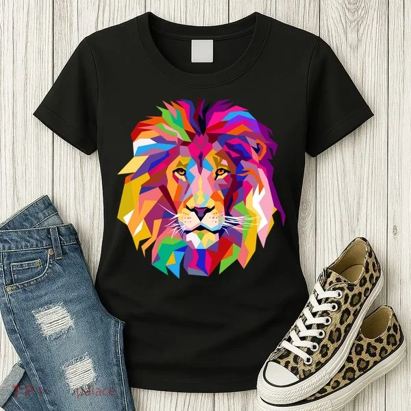 Elegant Colorful Cool Lion Head Women's T-Shirt