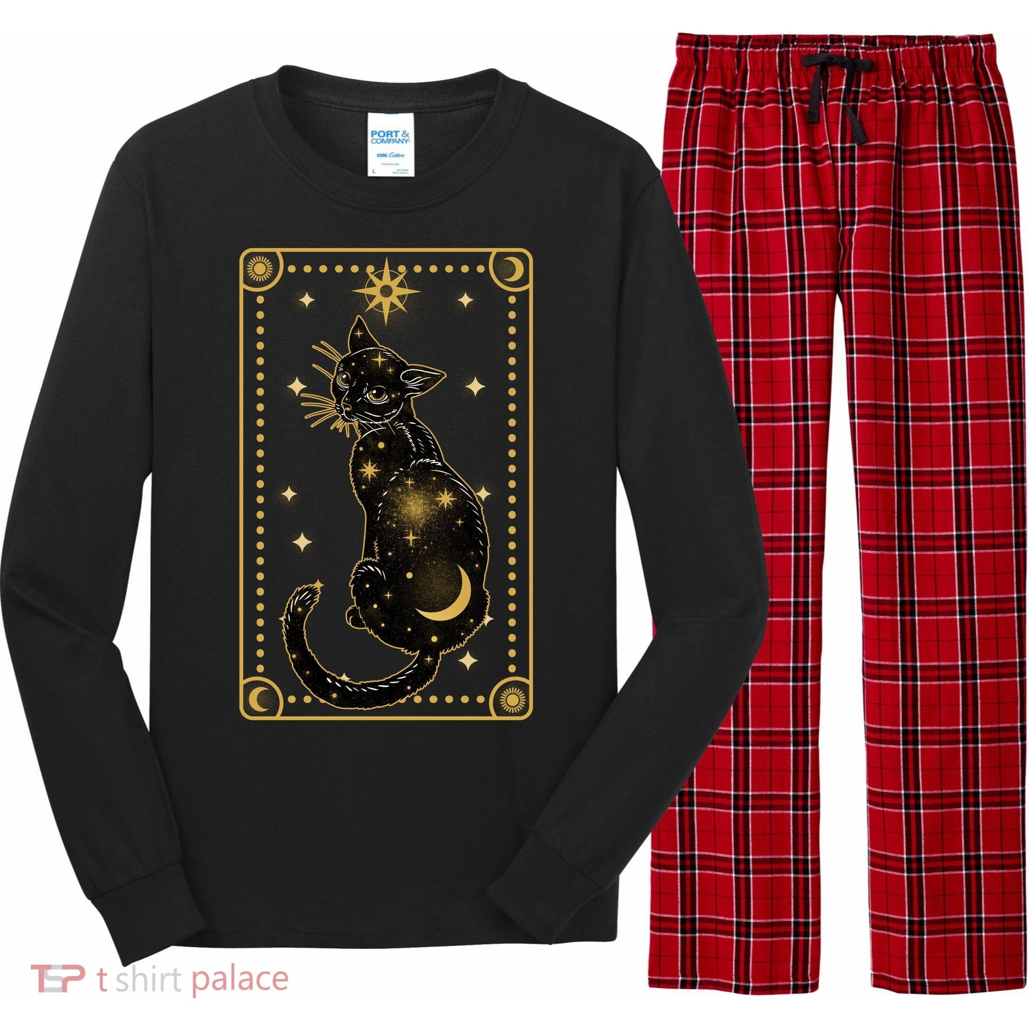 Elegant Galaxy Tarot Card Cat Long Sleeve Pajama Set