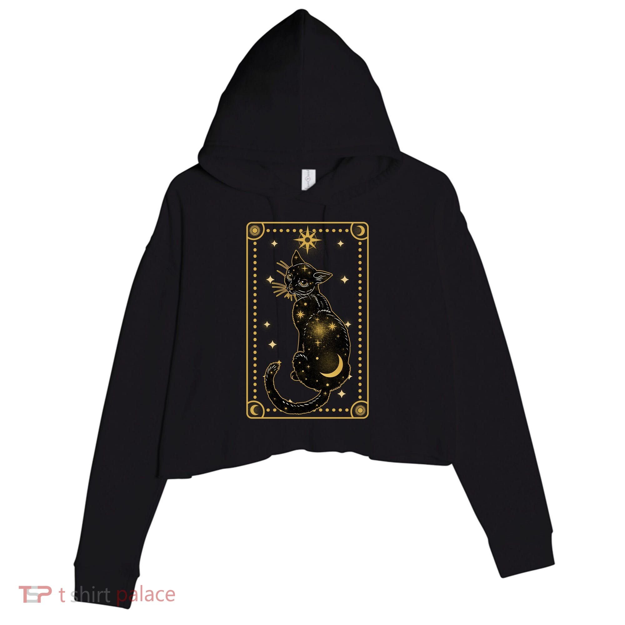 Elegant Galaxy Tarot Card Cat Crop Fleece Hoodie