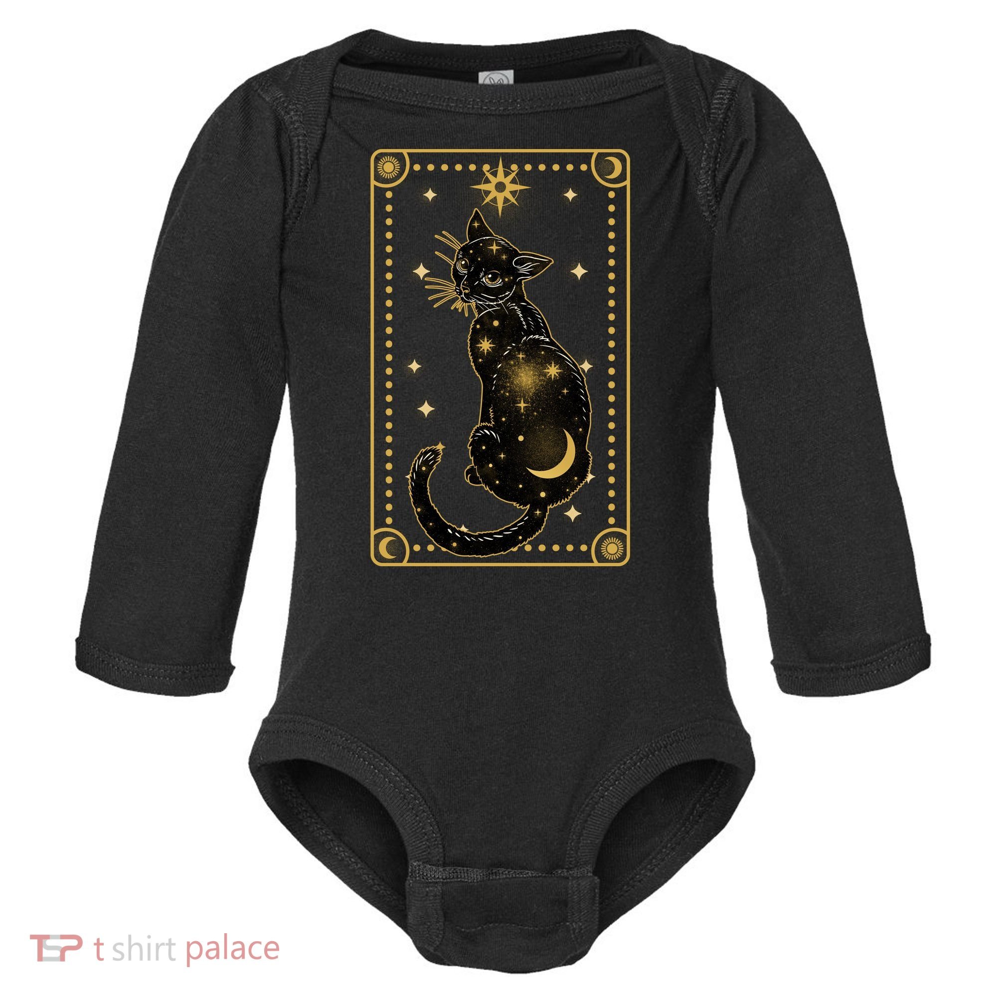 Elegant Galaxy Tarot Card Cat Baby Long Sleeve Bodysuit