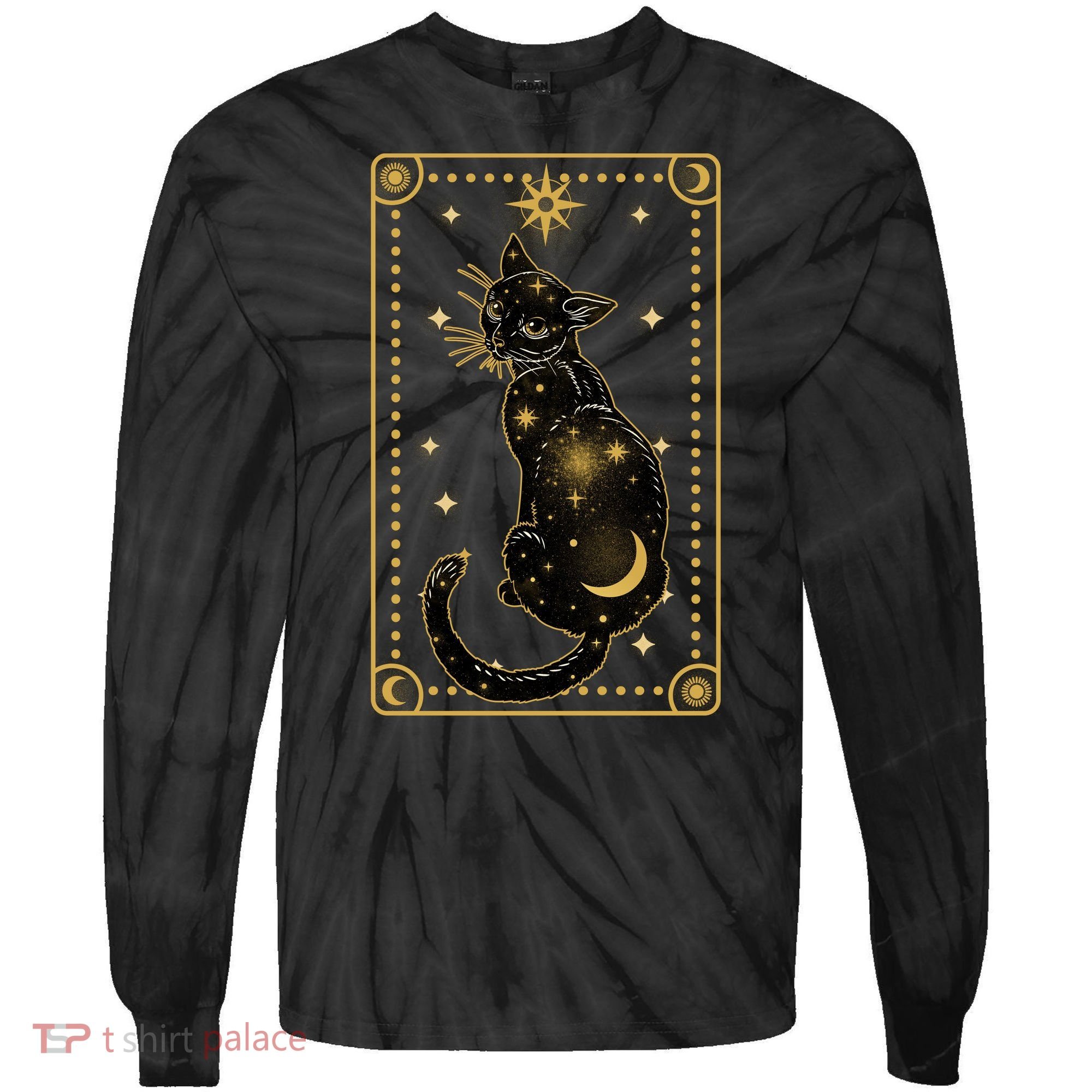 Elegant Galaxy Tarot Card Cat Tie-Dye Long Sleeve Shirt