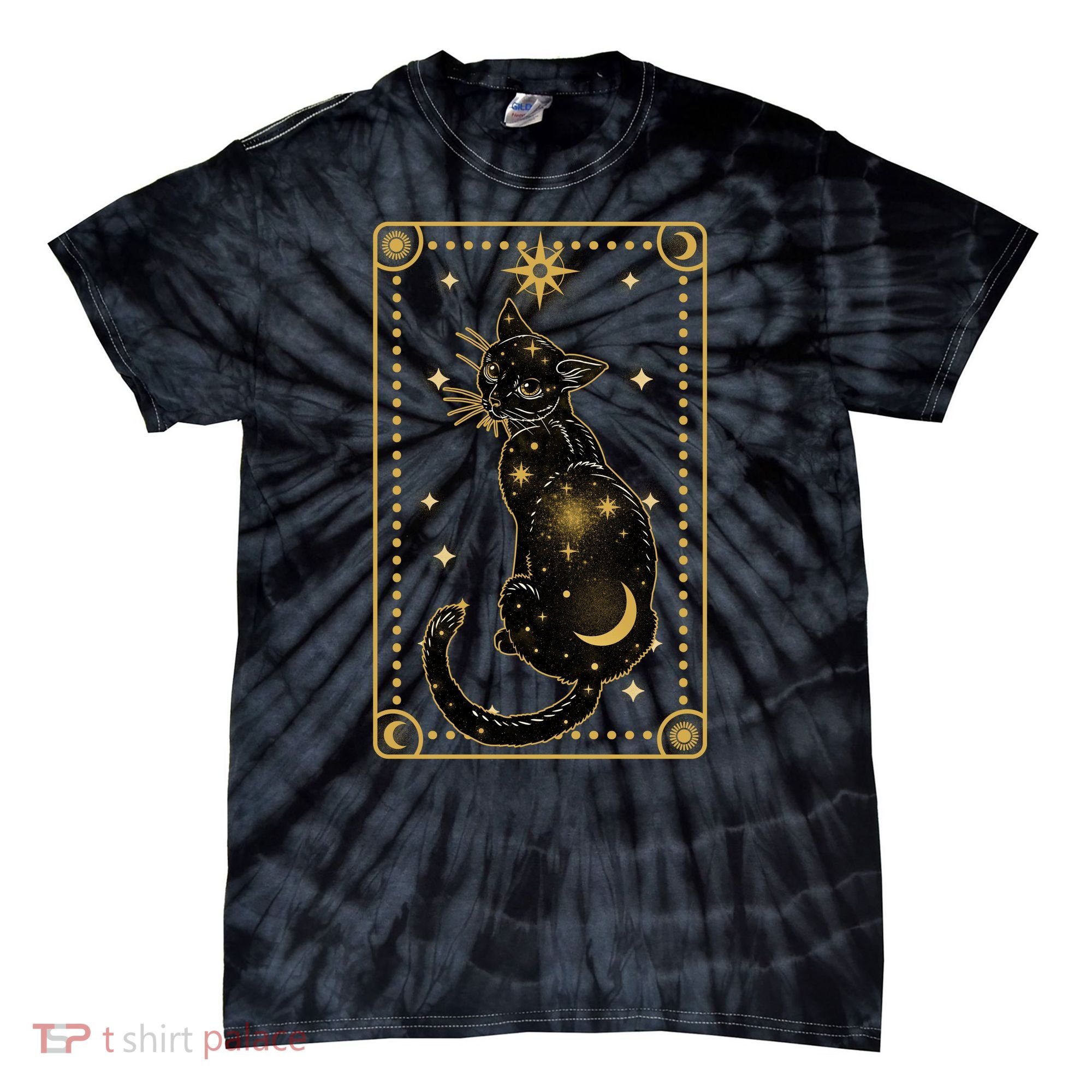 Elegant Galaxy Tarot Card Cat Tie-Dye T-Shirt