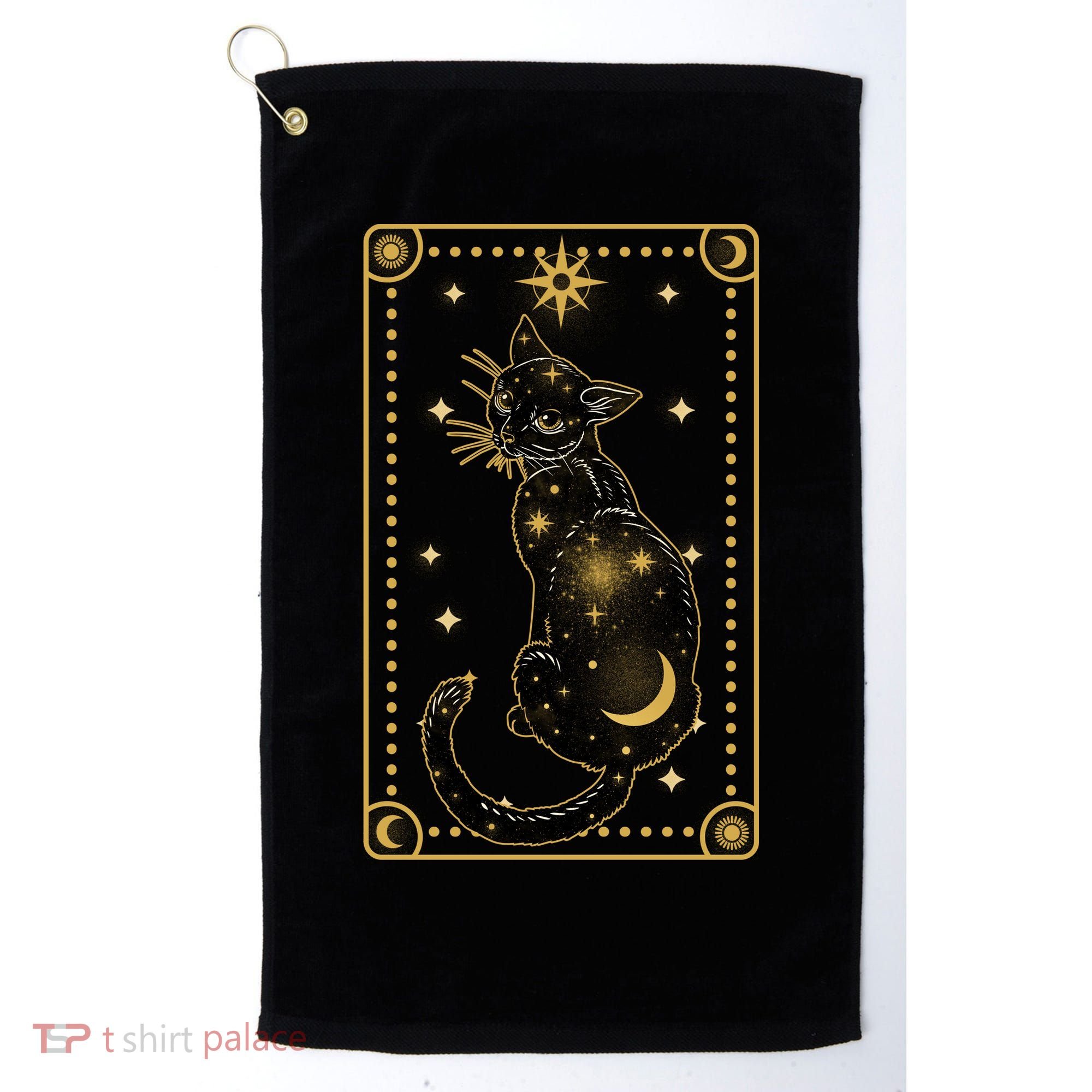 Elegant Galaxy Tarot Card Cat Golf Towel