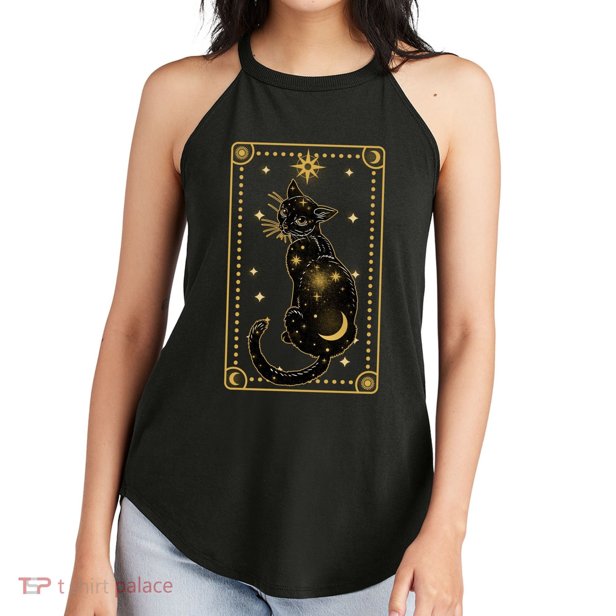 Elegant Galaxy Tarot Card Cat Women's Perfect Tri Rocker Tank
