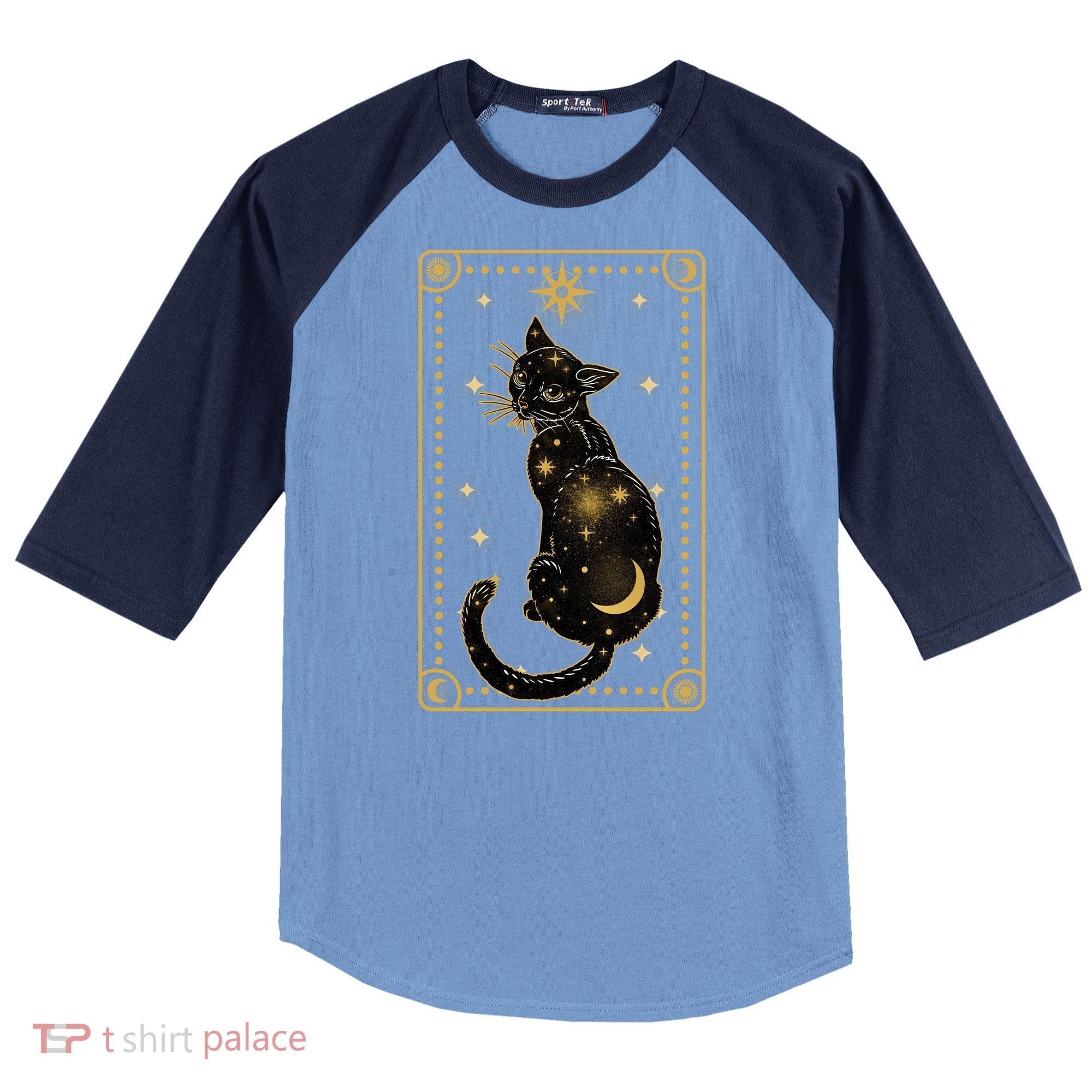 Elegant Galaxy Tarot Card Cat Raglan Baseball Sleeve Shirt