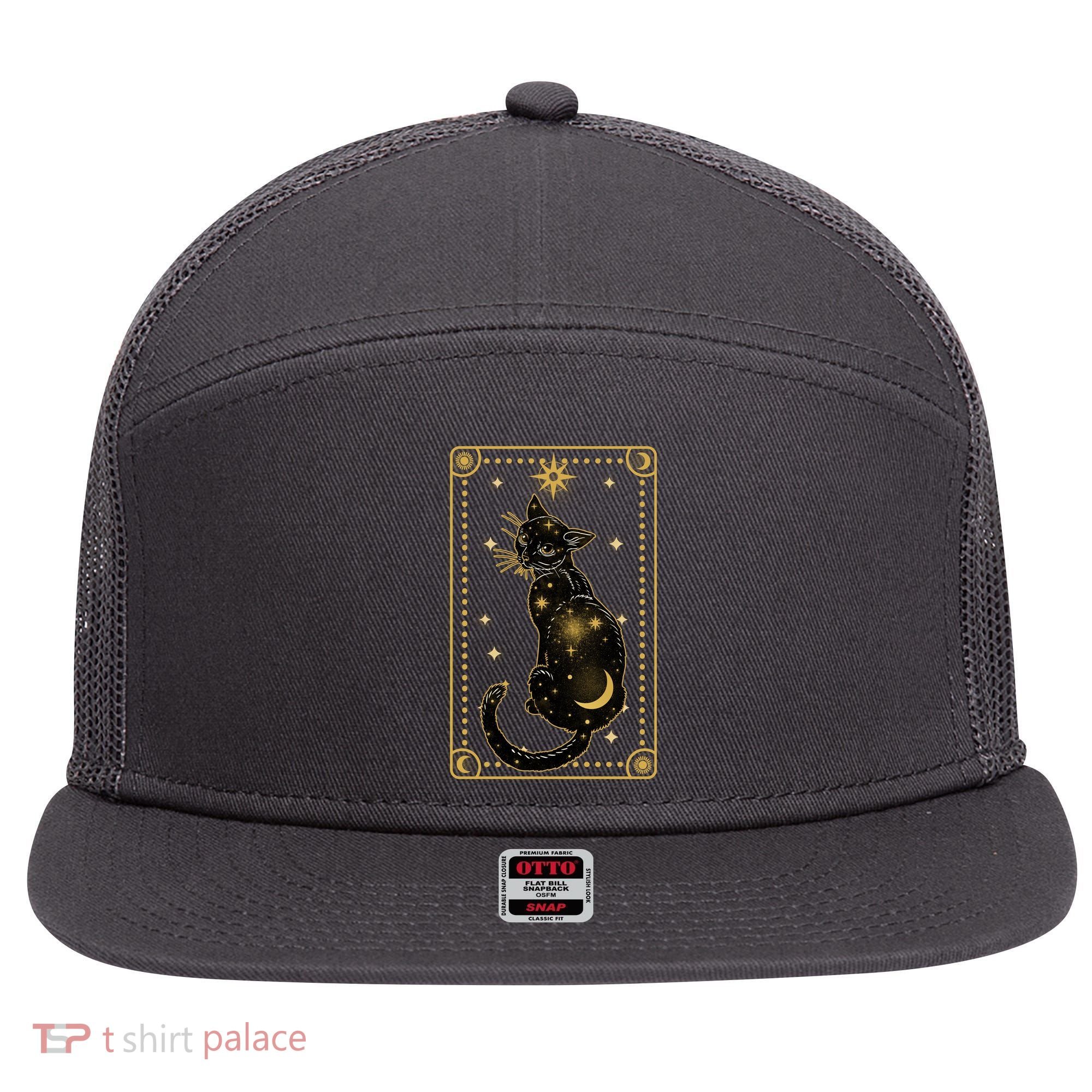 Elegant Galaxy Tarot Card Cat 7 Panel Mesh Trucker Snapback Hat