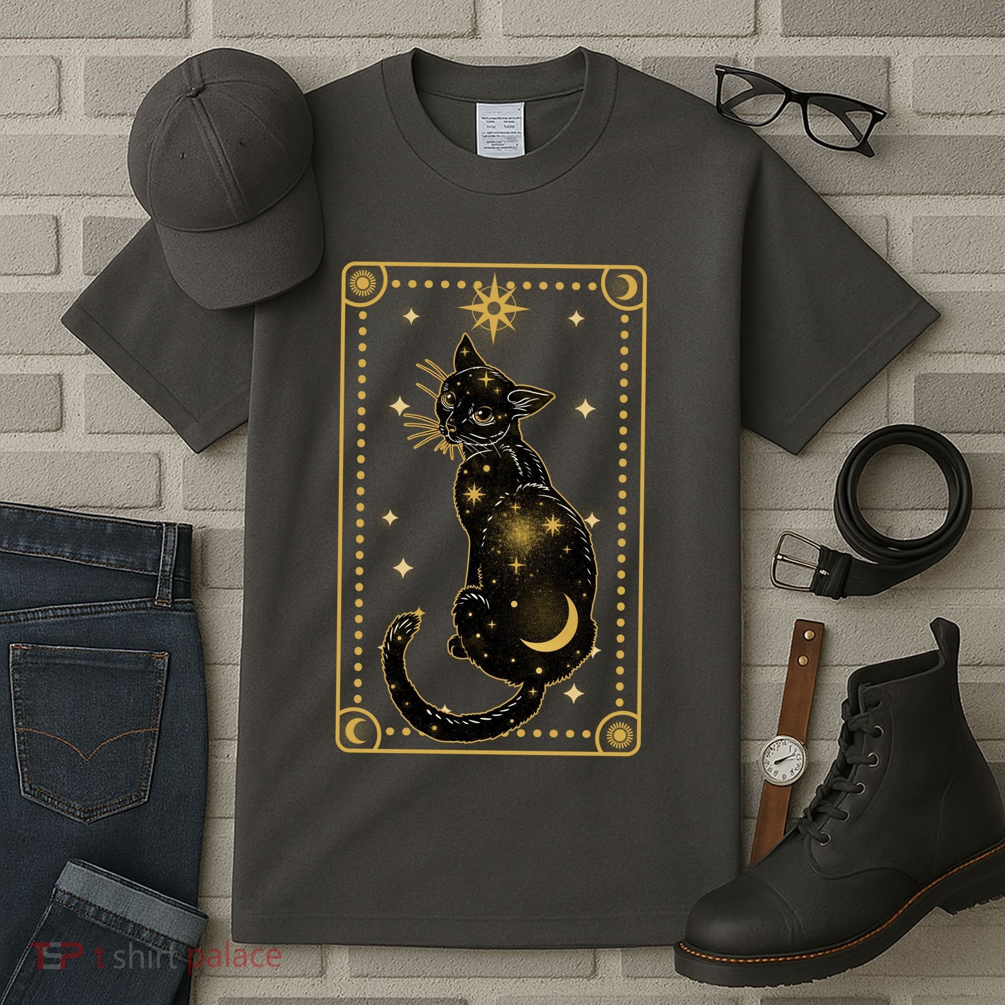 Elegant Galaxy Tarot Card Cat Tall T-Shirt